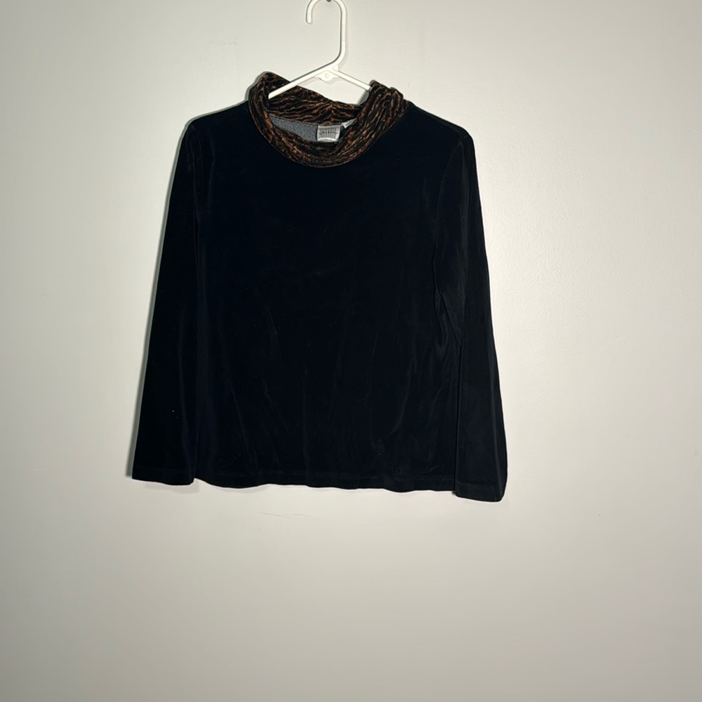 vintage 90s cowl neck sweater black and animal print